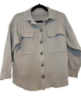 Oyso sz S button down shirt/jacket collar pockets beige long sleeve #3079